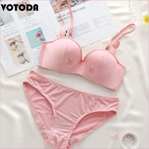 Women Sexy Lingerie Panties Set Cute Long Ear Buuny Bra Briefs Wire Free Push Up Bralette Seamless Underwear Female Intimates