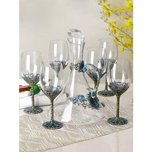 Crystal Red Wine Glass enamel color Carved Crystal Glass Cup Large Capacity Glass Wine Champagne Cup glass Drinking utensils