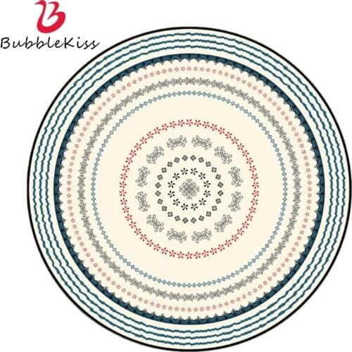 Bubble Kiss Floral Round Carpet For Living Room Stripe Print Bedside Floor Rugs Ethnic Style Home Decor Girl Bedroom Area Rugs