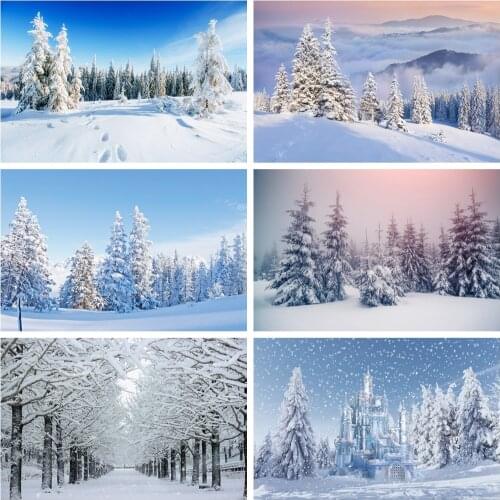 Laeacco Winter White Forest Mountain Sky Natural Landscape Christmas Photo Background Photographic Backdrop For Photo Studio