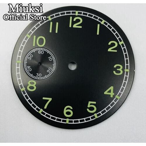 Miuksi 38.8mm black watch dial luminous dial fit ETA 6497 Sea gull 3600 series movement