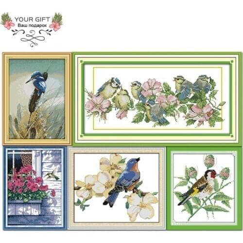 Joy Sunday Bird Home Decor D525(2)D526(3)D547D581D586 Pretty Bird River Kingfisher Mother Back Home Hummingbird Cross Stitch Kit