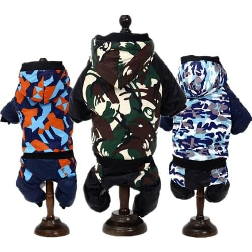 Dog Clothes for Small and Medium-sized Dogs,Autumn and Winter Four-Leg Quilted Cotton Cloth, Warm Fleece Hooded Dog Clothes