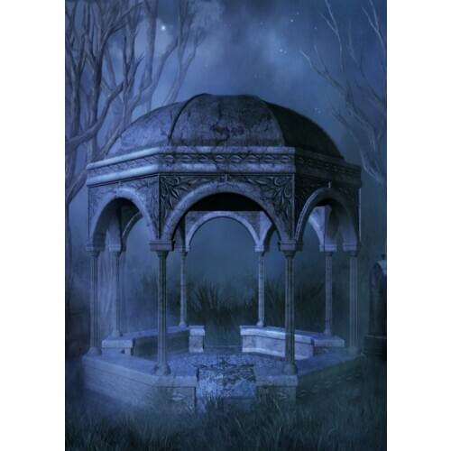 Pavilion Grass Trunk Stars Photography Backdrop Vinyl Cloth Background Fond Photo for Children Baby Halloween Party Photoshoot