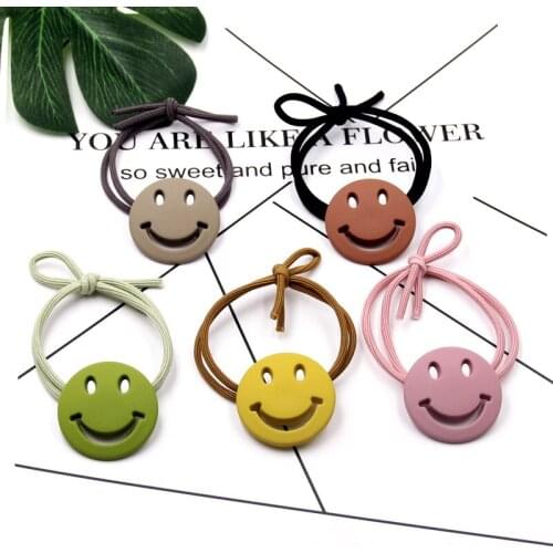 Simple Acrylic Smiley Hair Tie Cute Girl High Elastic Rubber Band Cartoon Candy Color Headdress Hair Accessories