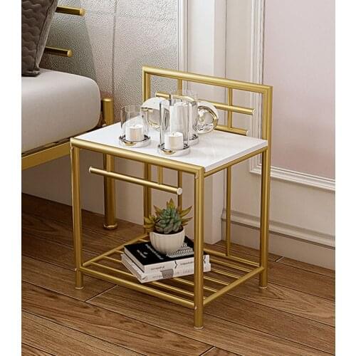 Simple modern iron bedside table nightstand with storage rack cabinet sofa side small table easy assembly golden white black