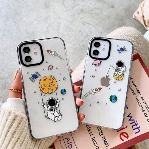Clear Cartoon Astronaut Spaceman Planet Shockproof Phone Case For iPhone 11 12 Pro X XR XS Max 7 8 Plus Soft Silicone Back Cover
