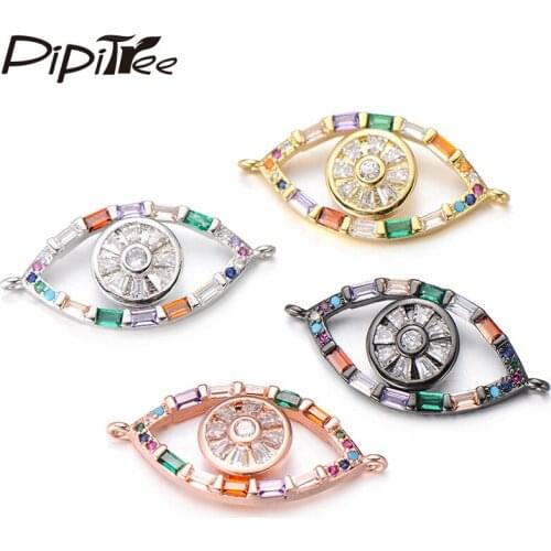 Pipitree Multi Color Full Micro Paved AAA CZ Zircon Evil Eye Beads Charms Diy Bracelet For Jewelry Making Connector Charms