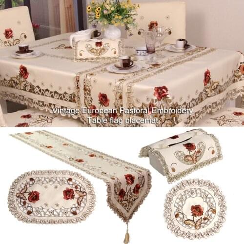 Retro European Pastoral Embroidered Floral Tablecloth Table Runner Home Kitchen Dining Room Decoration Decor
