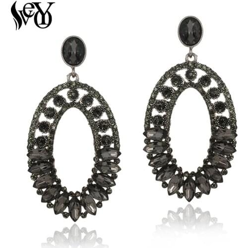 VEYO Round Hollow out Gray Rhinestone Drop Earrings Bohemia Crystal Dangle Earrings Party Jewelry For Women New