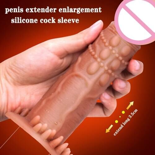 Silicone Penis Sleeve Extender Enlargement Reusable Condoms For Men Delay Ejaculation Penis Extension Cock Sleeve Condom