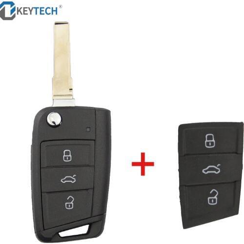 OkeyTech Flip Folding Key Shell For V W Golf 7 MK7 Skoda Octavia A7 Seat Auto Replacement Fob 3 Buttons with Button Pad