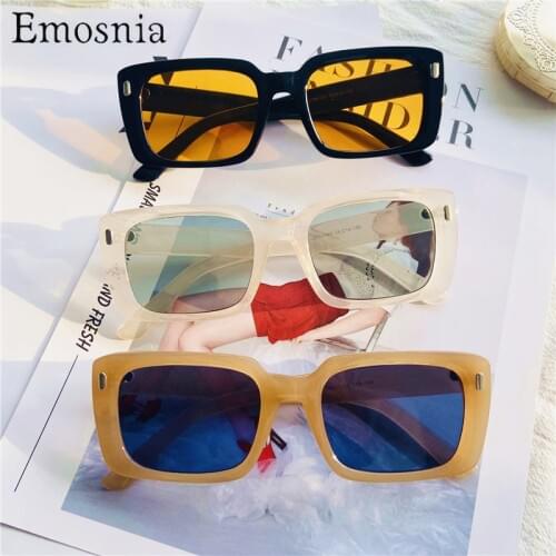 New Square Sunglasses Men Women 2021 Fashion Rivet Color Vintage Rectangle Brand Designer Sunglasses UV400 Brown Red Gift Travel