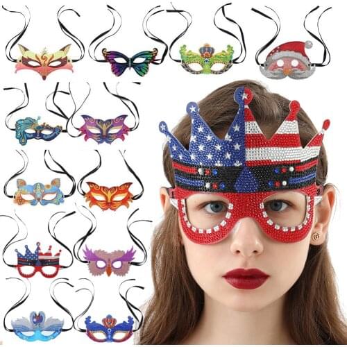 Special Embroidery Painting 5D DIY Diamond Mosaic Costume Party Mask American Flag Masquerade Rhinestone Craft Dance Party Props