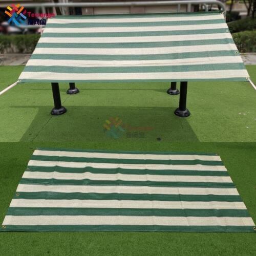 Tewango 200gsm Heavy Duty HDPE Sun Shade Net White Green Strip Shade Cloth With Reinforcing Edge Alu Eyelet Balcony Patio Net