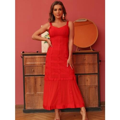 Elegant red slip bandage dress celebrity long dresses wedding party going out v neck birthday designer clothes women luxury new
