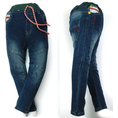 18M-5Y Child Knitting Denim Jeans Teens line embroidery simple style skinny Trousers Yellow Button slim pants elastic MH0014