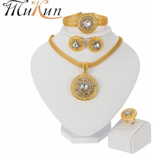 MUKUN Dubai Gold Nigeria Elegant Bridal Necklace Bracelet Earrings Ring Crystal Jewelry Wedding Fashion Jewelry Sets Party Gift