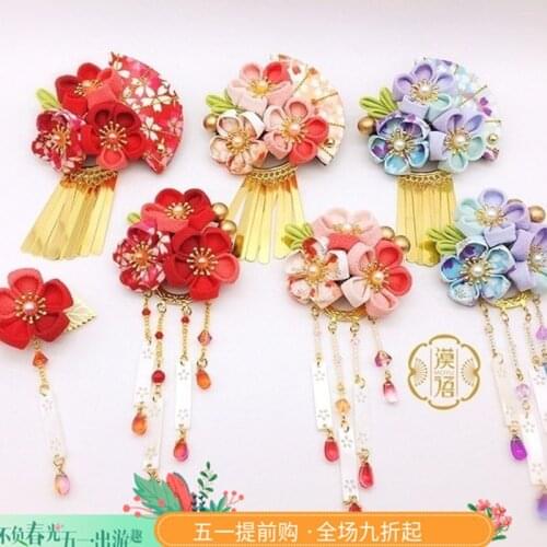 2019 hand made hairpin cotton cloth hair clip barrettes Japanese kimono anime cosplay Traditional classical accessories