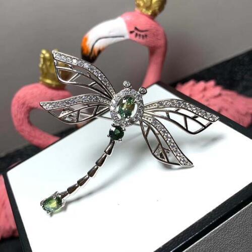 S925 Sliver Natural Sapphire Brooch for Women Real Blue Gemstones Dragonfly Shape High Purity High Quality Party Gifts 4*6mm