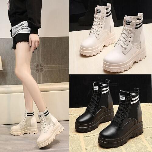 2020 Womens Inner Heightening Martin Boots Autumn And Winter Plus Velvet All-Match Casual Platform Socks Boots Botas De Mujer
