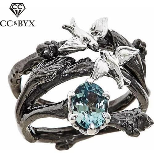 CC Rings For Women Cubic Zirconia Vintage Branch Black Gold Color Jewelry Fashion Ring Accessories Drop Shipping CC2269