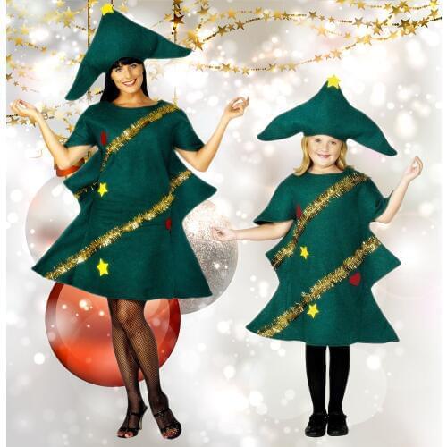 Womens Short Sleeve Cosplay Adult Novelty Dress Elf Costume Party With Hat Fancy Kids Perfomance Christmas Tree Outfit