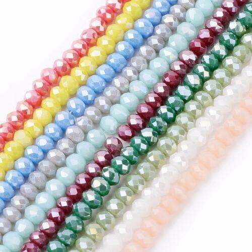 10 Strands (Approx 1500pcs) 3.5~4x2.5~3mm Abacus Faceted Rondelle Electroplate Glass Beads Mix AB Color Plated Spacer Bead