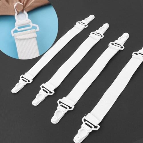 4PCS White Elastic Belt Bed Sheets Buckle Grippers Mattress Clip Fastener Suspenders Straps Bedding Holder Home Living Supplies