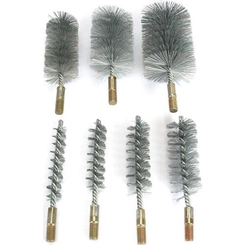 7Pcs M12 Thread Wire Brush Metal Handle 18mm-75mm Brush Working Stainless Steel Wire Pipe Tube Cleaning Chimney Brush Kit
