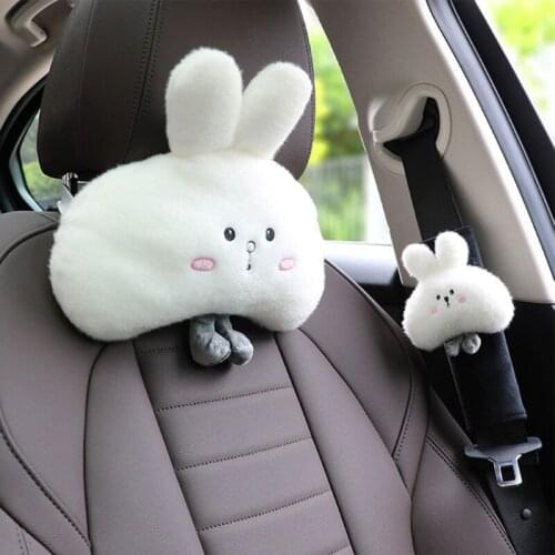 652F Cute Animal Automotive Seat Cushions of Headrests Supporting Neck Shoulder Lumbar with Elastic Straps Seat Belt Pad