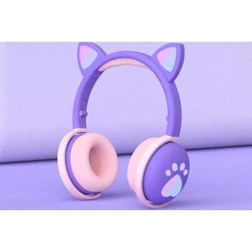 KINGSTAR Cute cat Ear Paw Wireless Bluetooth 5.0 Headphones LED Glowing Kids Headset daughters Girls Gift Earphones with Mic