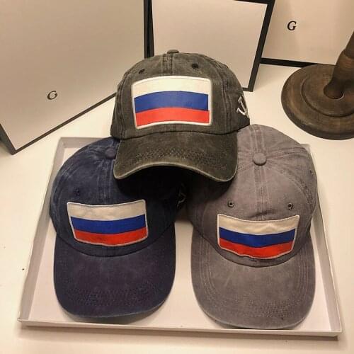 HT145 High Quality Men Washed Cotton Baseball Cap Women Vintage Snapback Hat Adjustable Trucker Outdoor Caps Russian flag Hat