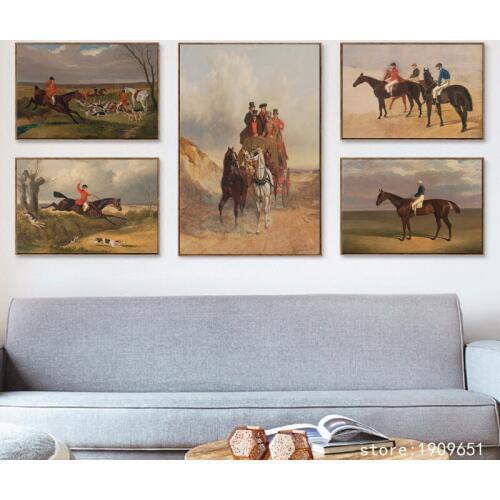 No frame classical palace figures riding horse hunting hounds canvas printings oil painting printed on cotton decoration picture