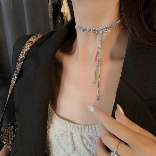Zeojrlly Women Chains Necklaces Casual/sporty Link Chain Crystal Bowknot All Compatible Party Necklace Fenale Elegant Jewelry