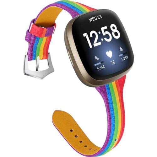 Colorful Leather watchband For fitbit versa 3 smart watch Rainbow slim leather strap for fitbit versa3 / for fitbit sense band