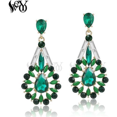 VEYO Crystal Earrings Acrylic Rhinestone Long Drop Earrings For Women Classic Zinc Alloy