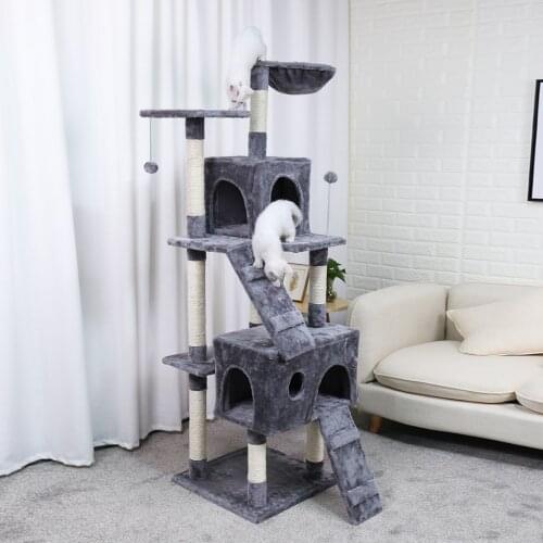 H173 cm Cat Jumping Toy With Ladder Big-size Cat Wood Scratching Climbing Tree Cat Furniture With Hammock Cat Scratching Post