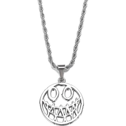 Stainless Steel Hip Hop Funny Smiley Pendant Necklace Men Women Rope Chain Devil Face Necklaces Gift For Him