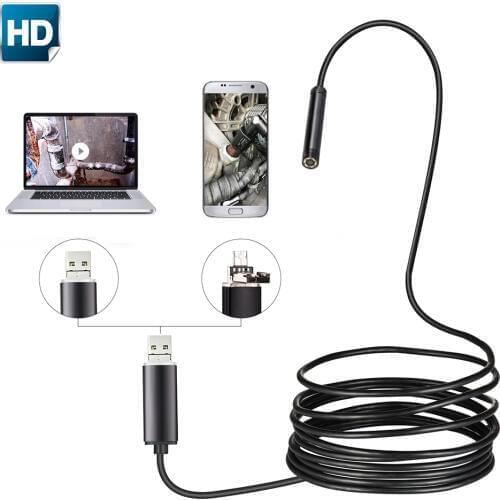 Endoscope Camera 5.5mm Lens USB 2m 5m 10m Semi Rigid Tube Endoscope Borescope Video Inspection IP67 Waterproof for Android PC