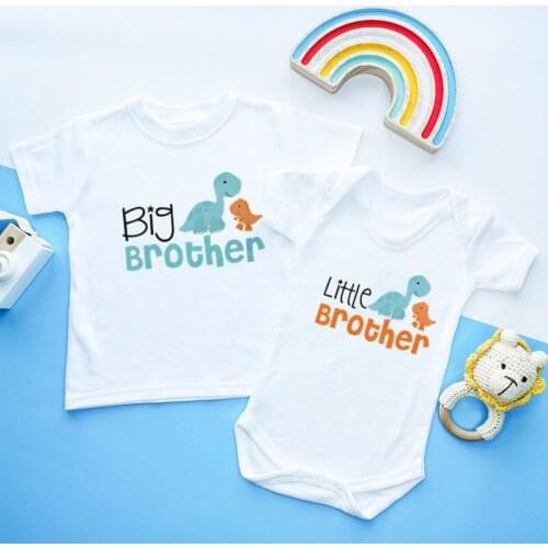 Big Brother Little Brother Family Matching Outfits Clothes Dinosaur Print Kids Cute T shirt Baby Rompers Funny T-shirt Boys Tops