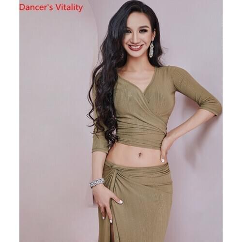 Belly Dance Suit Bandage Sequins Top Long Skirt Practice Clothes Set Female Adult Temperament Performance Clothing