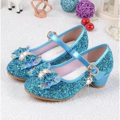 Girls Leather Wedding Shoes Baby Childrens Sequins Princess Sandals Enfants Kids High Heels Dress Party Shoes for Girls