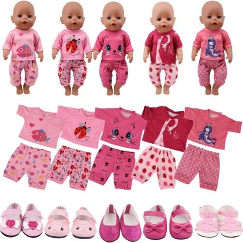 Doll Clothes Pink Series Cute Animals Short Sleeves Shorts Shoes For 18 Inch American & 43 Cm Baby New Born OG Girl Doll Toys