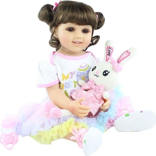 55cm Full Silicone Reborn Baby Doll Toy For Child Princess Girl Dress Up Bathe Boneca Kid Birthday Gift Present