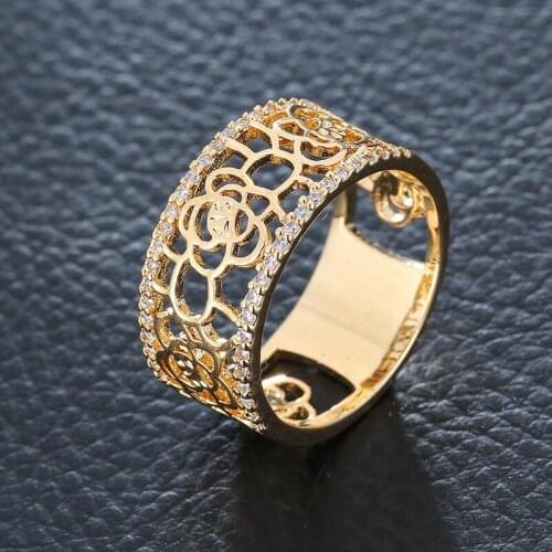 LOPAY Rose Ring with A Miniature Zircon Ring Copper Women Rings In Gold Luxury Jewelry Rings for Bridal