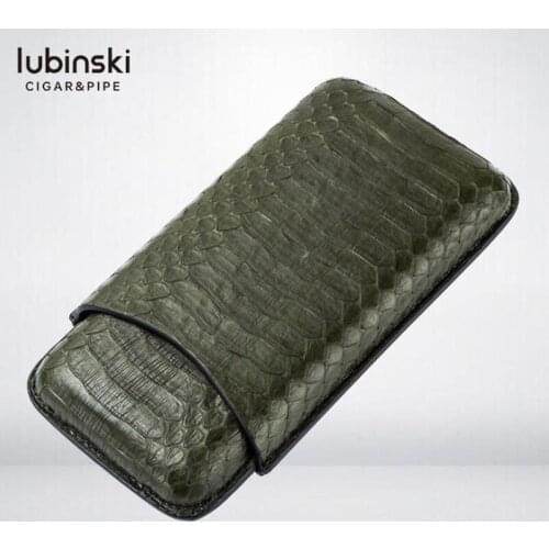 LUBINSKI Noble 2/3 Tubes Holder Snake Skin Leather Style Cigar Travel Cigar Genuine Leather Case Humidor Cigar Box For COHIBA