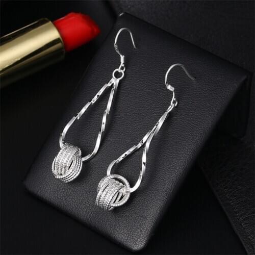 Fashion 925 Sterling Silver Water drop shape simple twist Earrings Woman Charm Jewelry Gifts