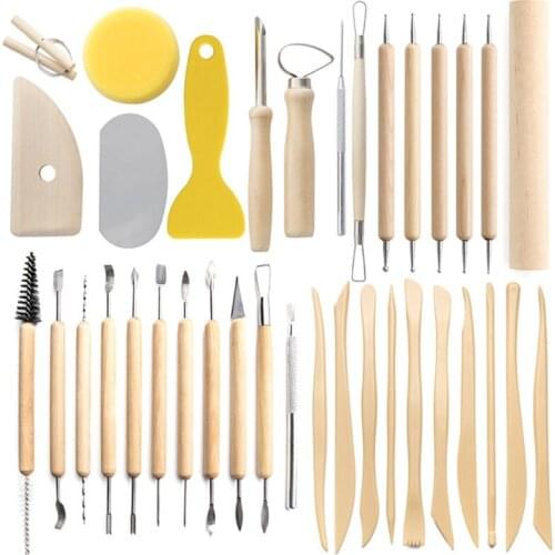 Multi-combination 36Pcs Handmade Pottery Kit, Professionals Ceramic Clay Set with Double-sided Dot Brush