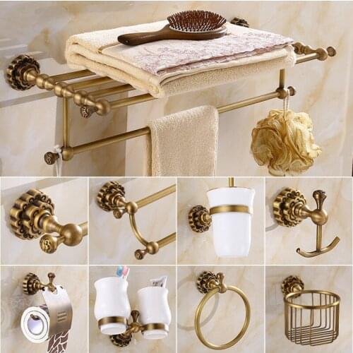 Bath Hardware Sets Antique Carved Bathroom Accessories Wall Mounted Bathroom Products Towel Rack Bathroom Shelf Tissue Holder